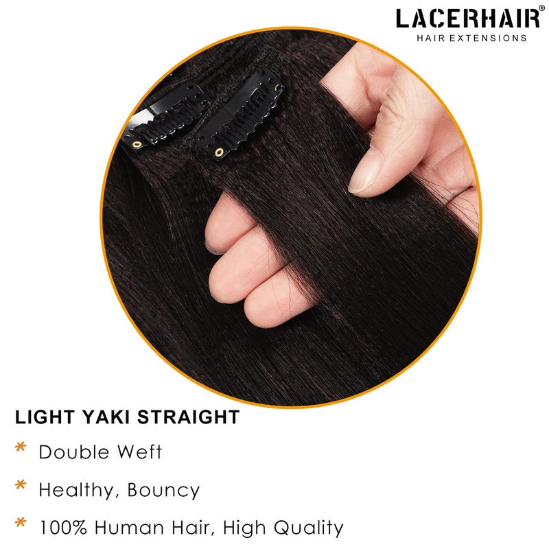 Lacer Yaki Straight Clip in Hair Extensions, Remy Human Hair Natural Black Thick Yaki Clip in Hair Extensions Human Hair for African American Woman Relaxed Hair 7 Pieces 120 Gram Per Set 18 inch - Image 3
